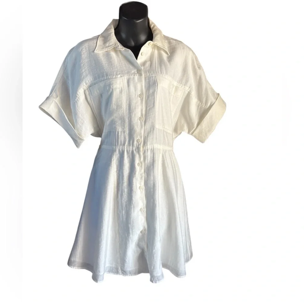 NWT ZARA women’s collar button down ivory/ cream short dress chest front pockets - Picture 9 of 10